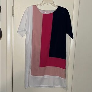 Colorblock Shift Dress - White, Pink, Magenta & Navy